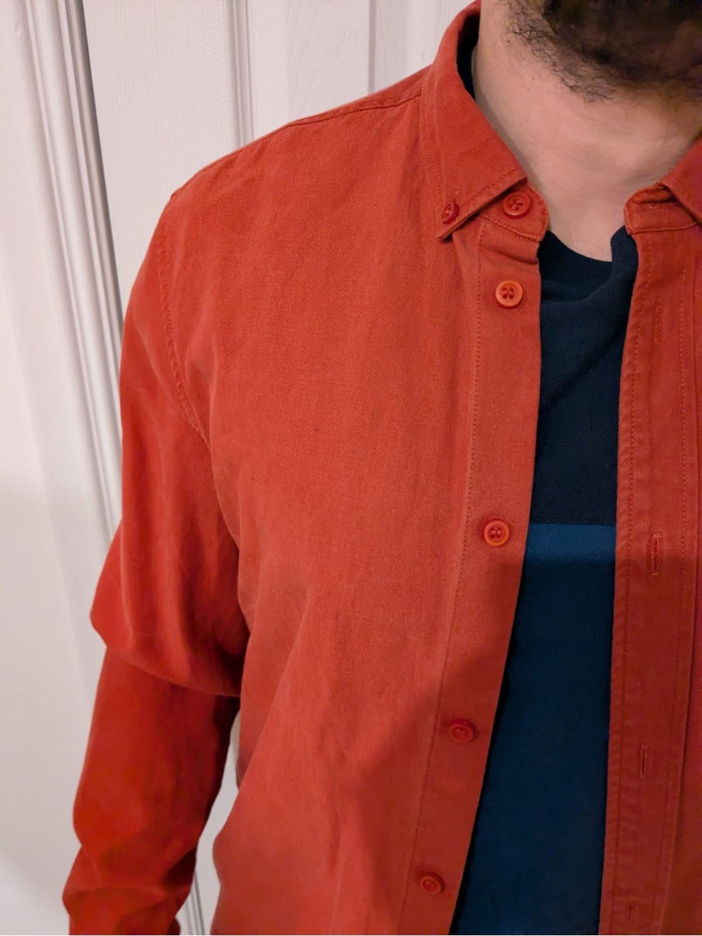 COS Rust-Red Button Front Shirt - Picture 2 of 3